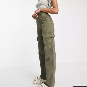 Stradivarius petite straight leg cargo pants in khaki